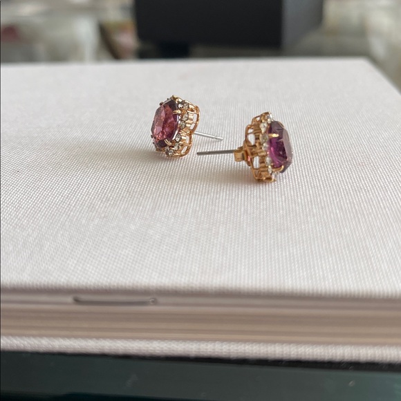 Small purple with crystal stones vintage earrings - Picture 2 of 7